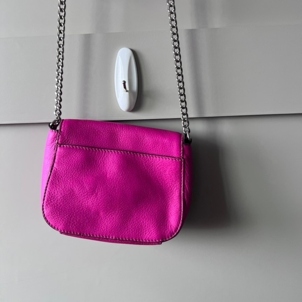 Michael Kors Fulton Small Pebble Leather Flap Crossbody Bag Purse Pink Silver - Picture 2 of 13